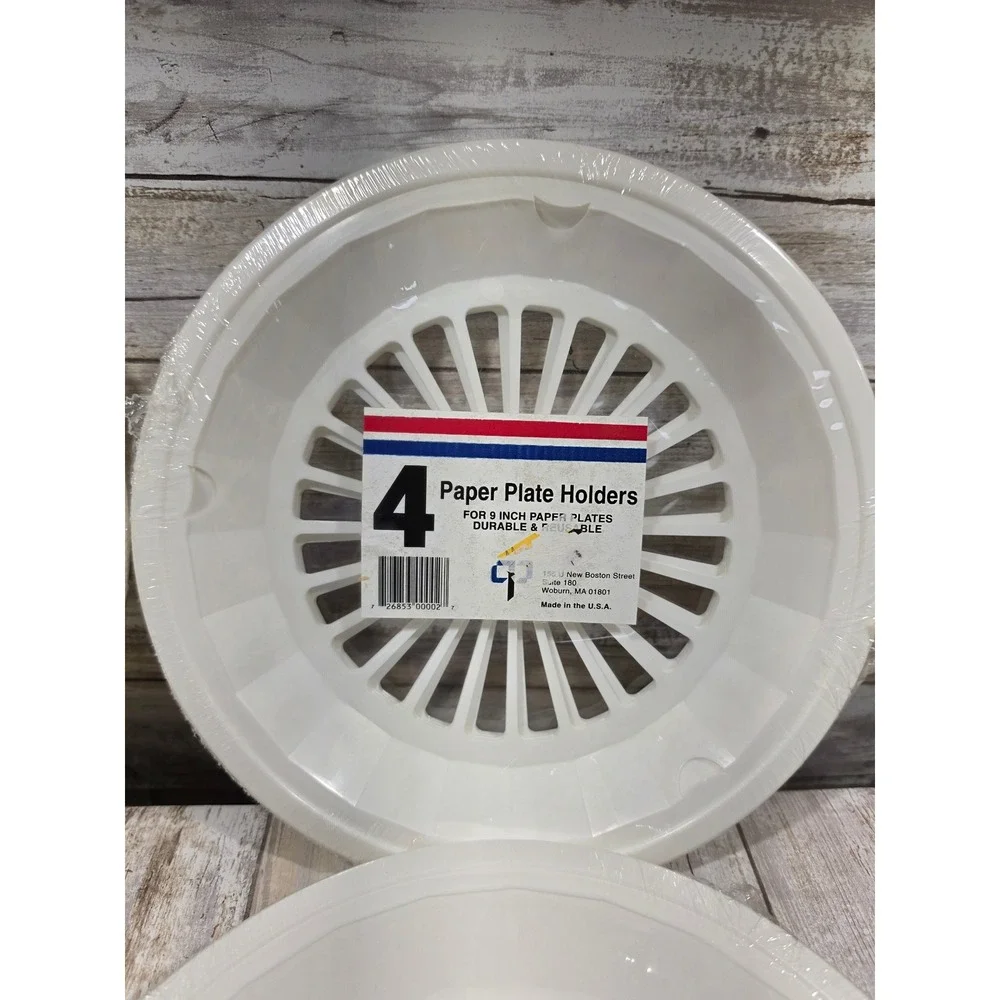 Set of 16 White Plastic Paper Plate Holders 9 Inch Reusable BBQ‎ Picnic USA Made